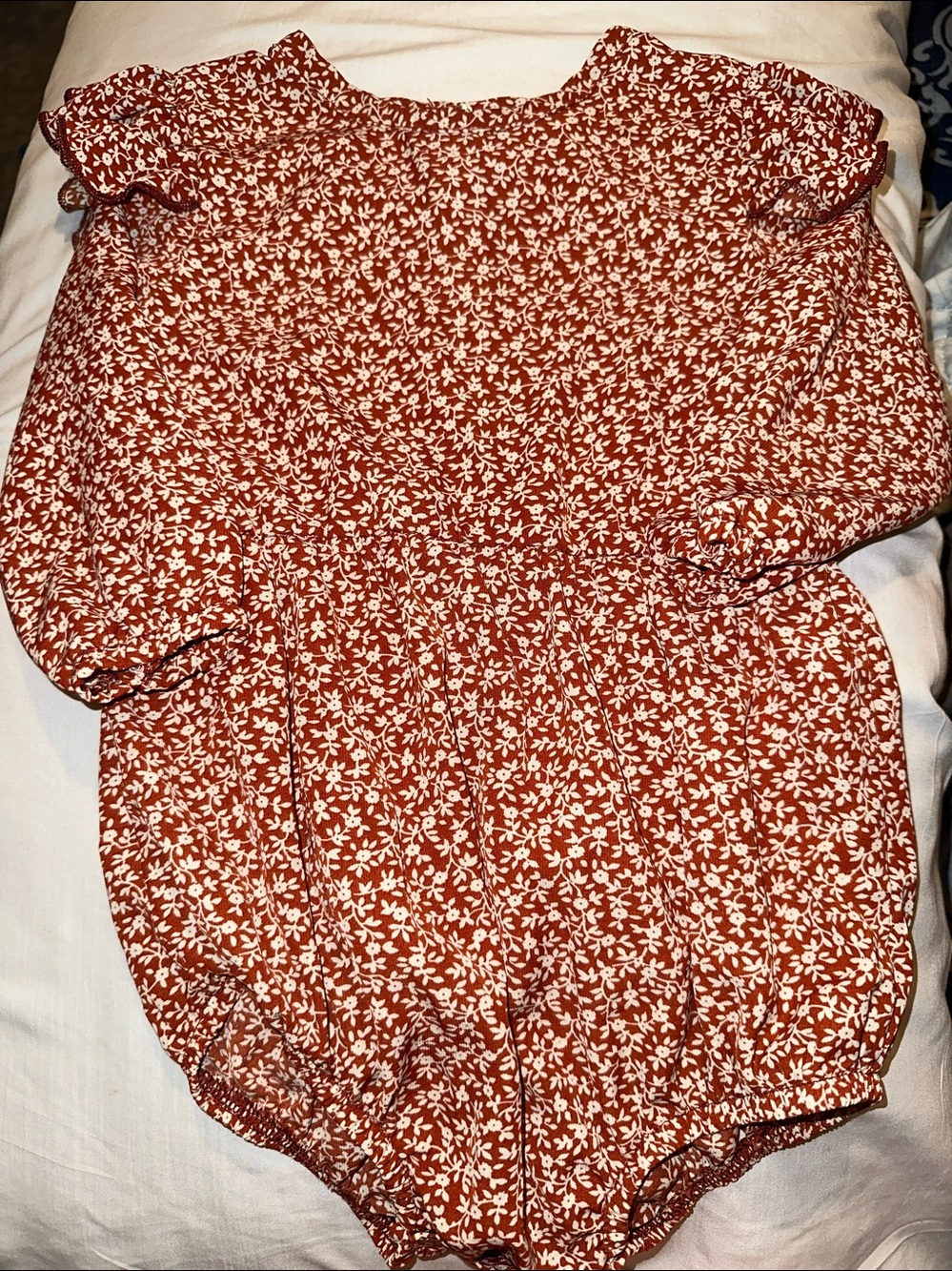 Rust Floral Baby Romper - White Print - Picture 8 of 8